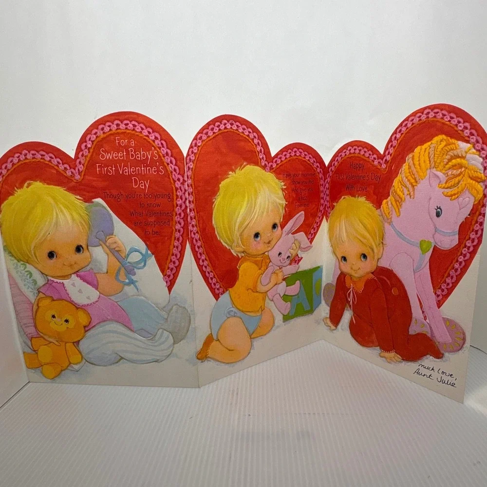 Vintage Hallmark Baby's First Valentine's‎ Day Card 1973 Three Panel Signed